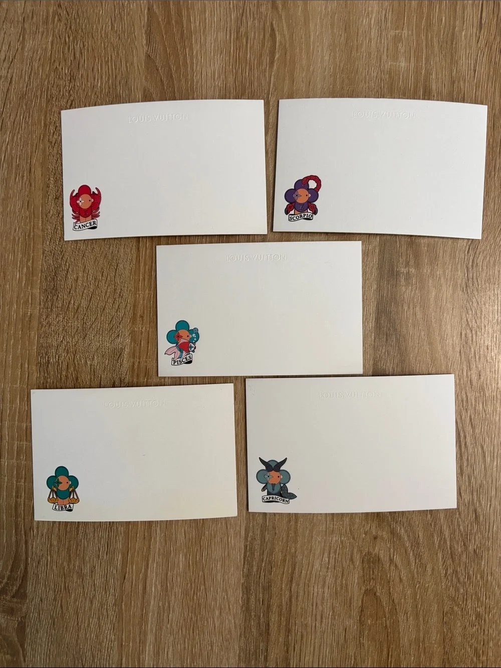 Louis Vuitton Vivienne White Note Cards with Zodiac Icons Lot of 5